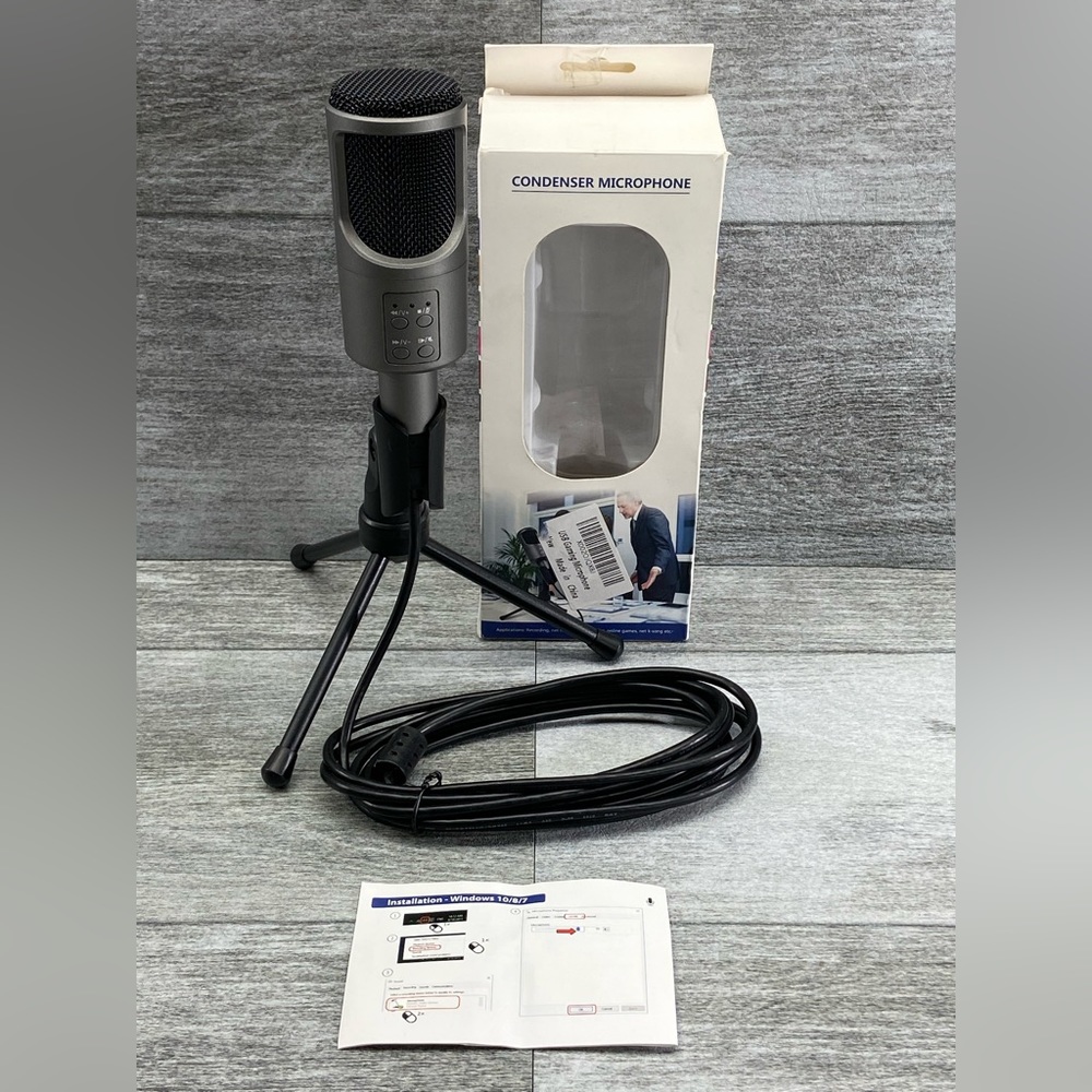Condenser Gaming Microphone USB Noise Cancellation 16 Bit Preowned Box Cord